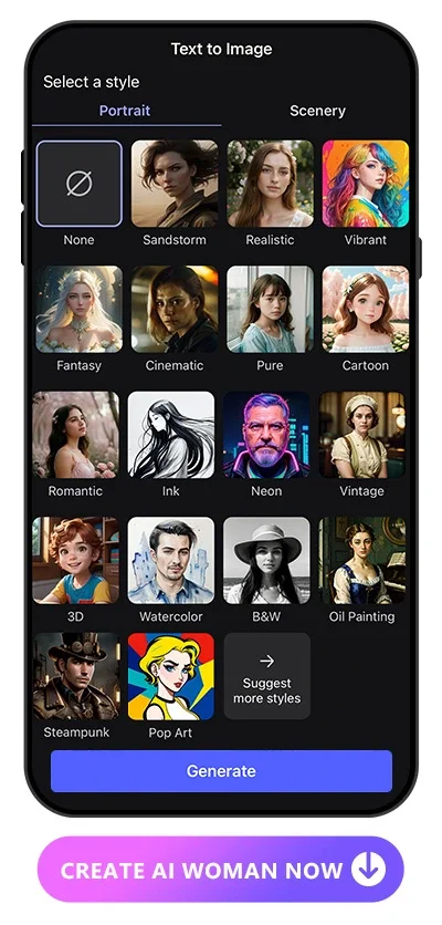 17 portrait styles images thumbnails of Vivid AI